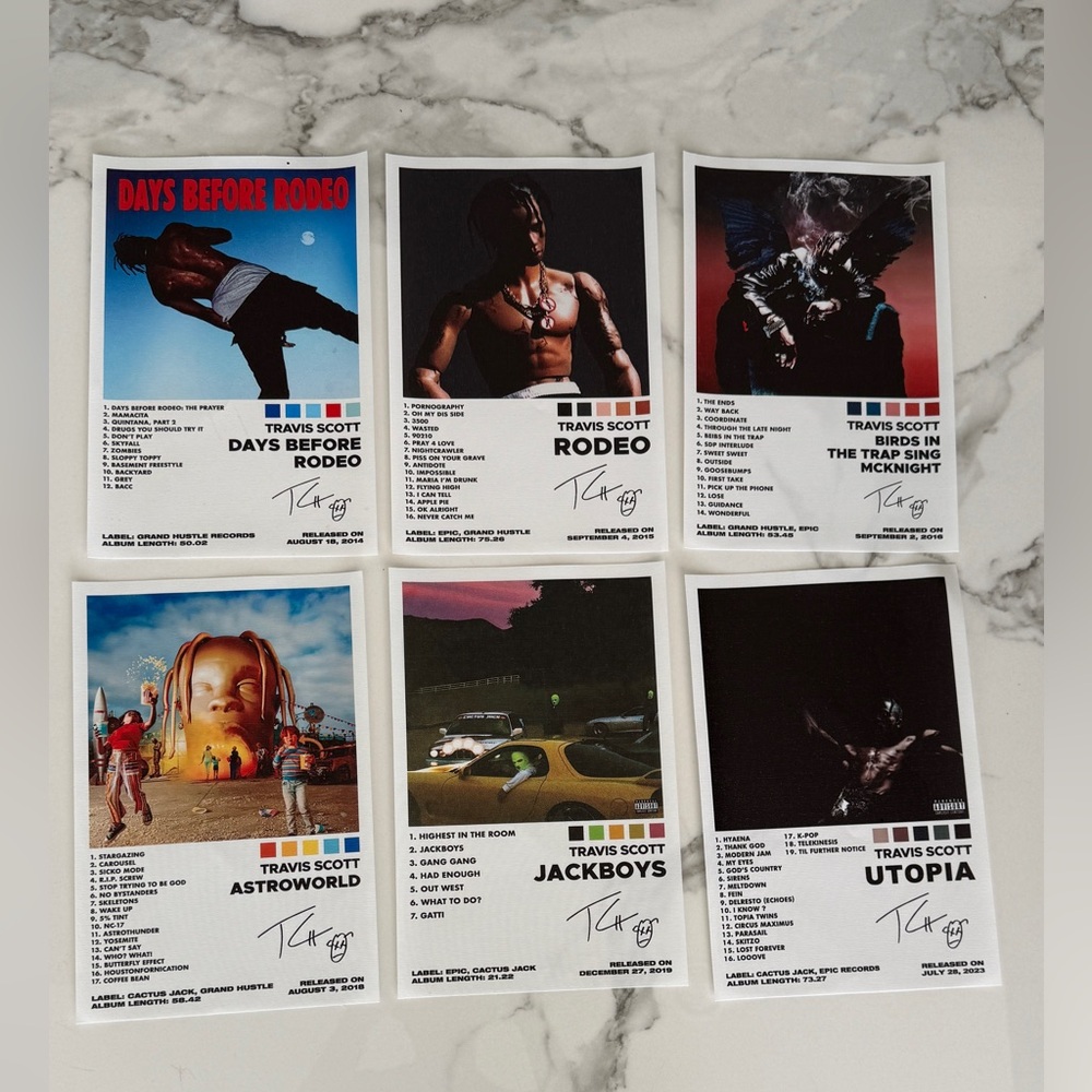 Travis Scott Album Poster Set – 6 Prints (Rodeo, Astroworld, Utopia + More)